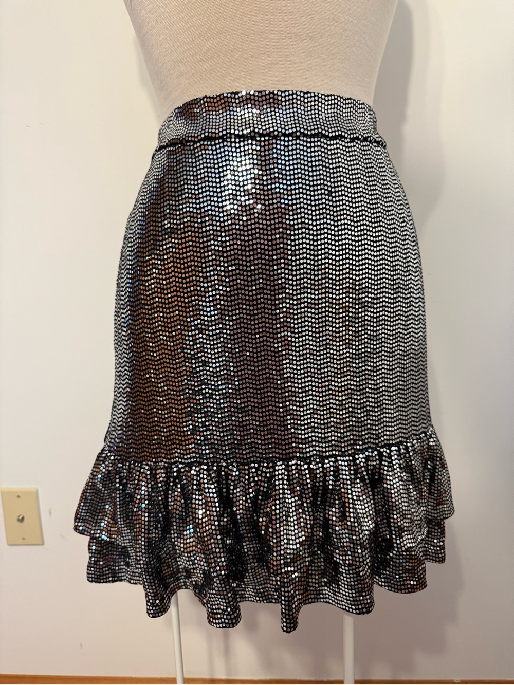 Michael Kors Silver Sequin Ruffle Mini Skirt